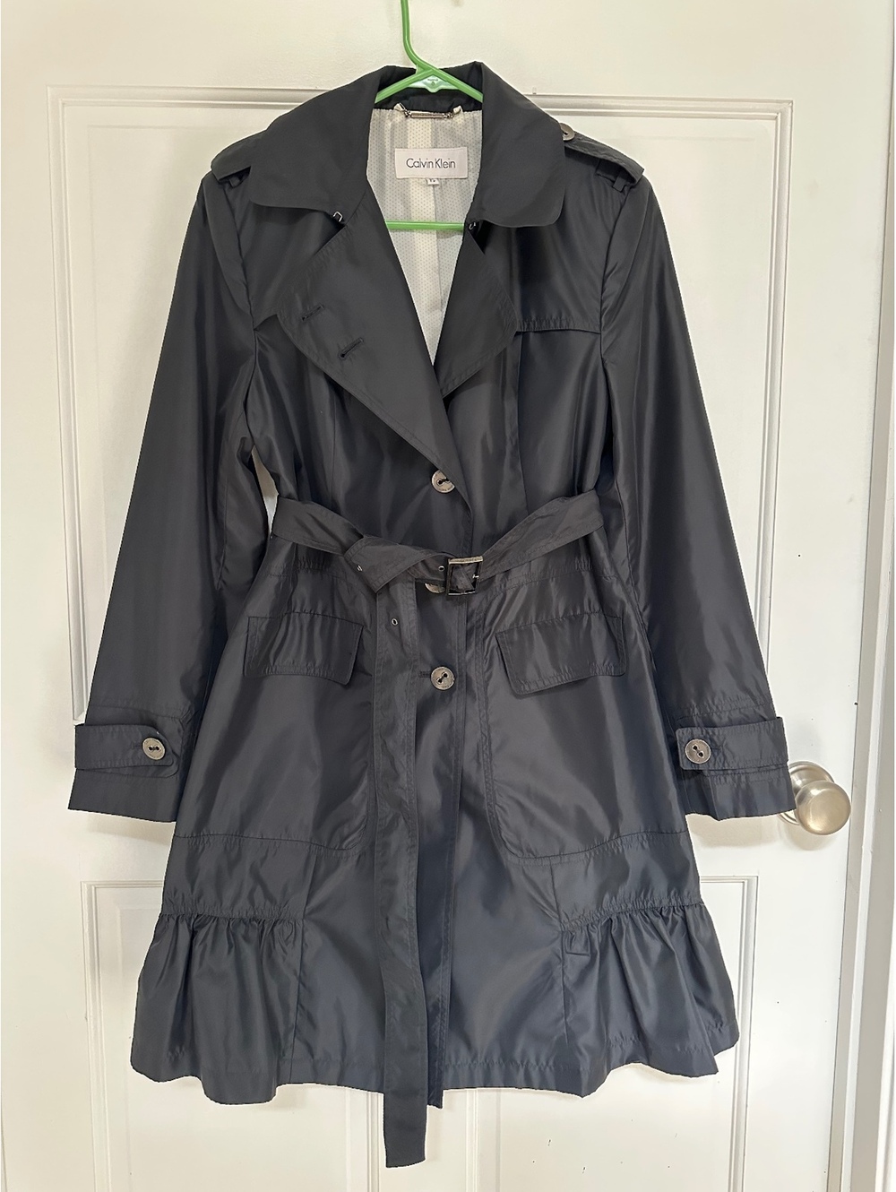 Vintage Calvin Klein Navy Blue Belted Trench Coat Size PS